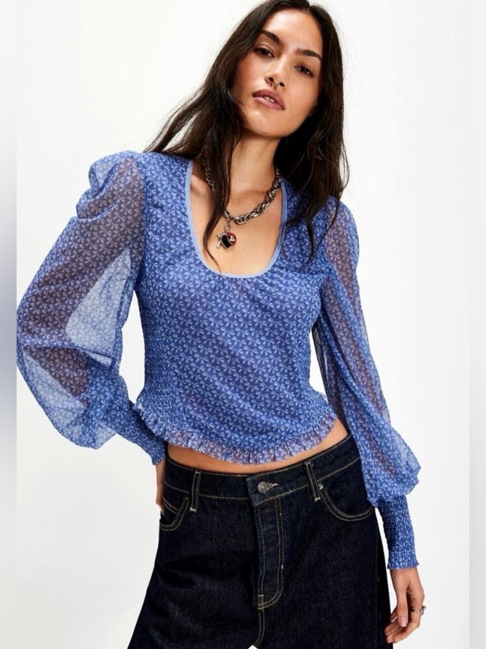 NWOT Free People Dottie Printed Long Sleeve Knit Top
